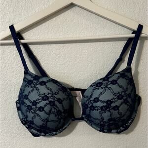Victoria's Secret Push-up‎ Bra 36D Blue Lace Floral